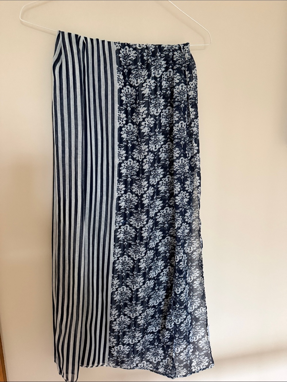 Charming Charlie Navy and White Mixed Pattern Scarf